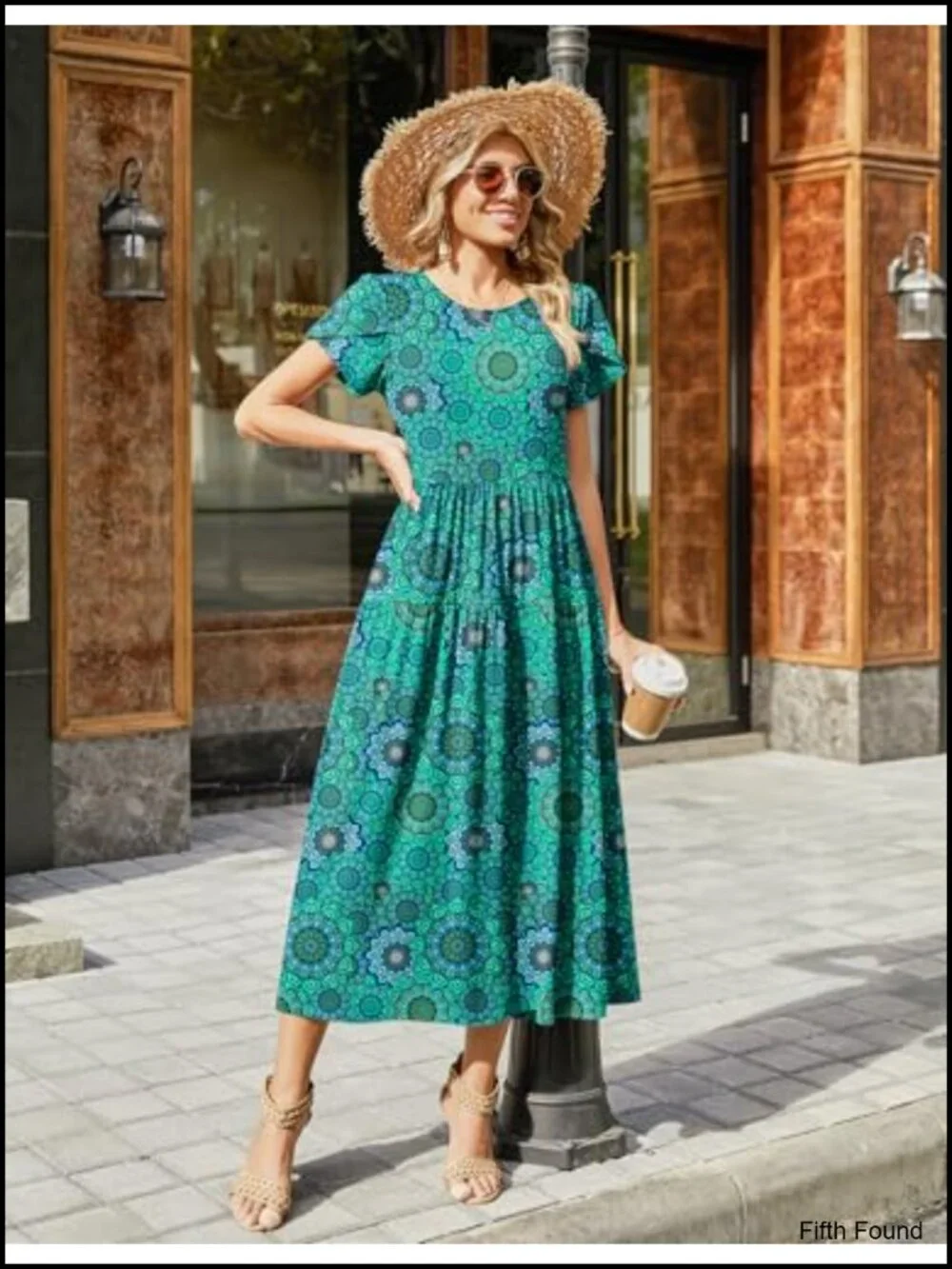 Women's Flowy Maxi Dress Summer Bohemian Short Sleeve Long Sundress with Pockets